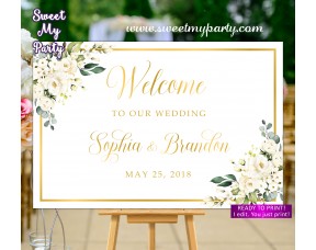 Ivory Wedding Welcome Sign,Cream Wedding Welcome sign,(123bw)